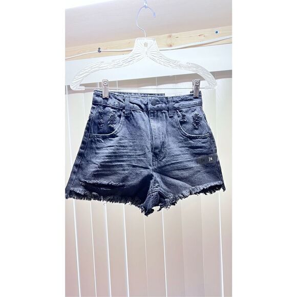 AND NOW THIS BLACK DISTRESSED JEAN SHORTS WOMENS SZ 25 NEW P1-48 - Picture 1 of 12
